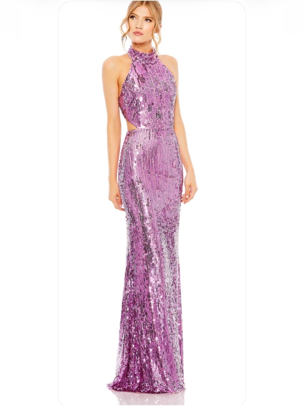 Mac Duggal Lavender Sequin Halter Prom Gown